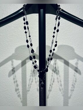 Vintage Black Beaded Multi-Strand Necklace